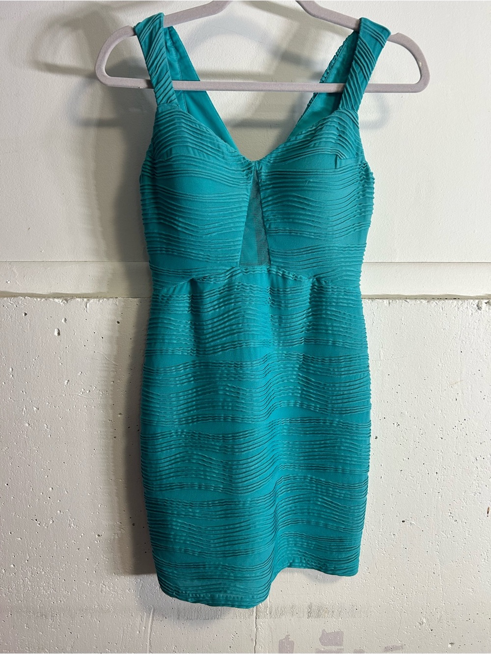 Adrianna Papell Teal Textured V-Neck Mini Dress